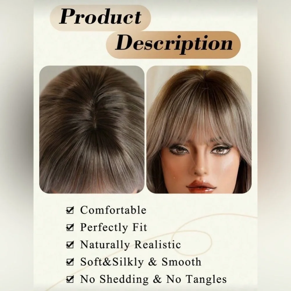 26” Long Wavy Synthetic Wig with Bangs – Ash Brown / Smoky Blonde Blend